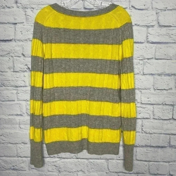 Ann Taylor Loft Wool & Rabbit Hair Blend Striped V Neck Casual Cable Sweater - Picture 3 of 5